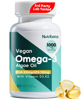 Nutribota Omega 3 végan – bouteille gélules DHA et EPA pour cerveau.