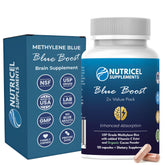 Capsules Nutricel bleu méthylène, bouteille: format pratique pour usage quotidien.