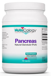 NutriCology Pancreas Natural Glandular – bouteille montrant le produit et le dosage potentiel.