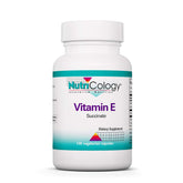Nutricology Vitamine E Succinate – bouteille de capsules, soutien antioxydant quotidien.