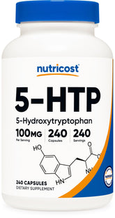 Nutricost 5-HTP 100 mg – bouteille visible, prise quotidienne facile.