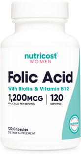 Nutricost Acide folique femmes – bouteille 1200ug, routine quotidienne pratique.