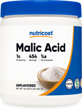 Nutricost acide malique — bouteille de poudre pour rehausser les saveurs.