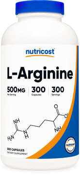Nutricost L-Arginine 500 mg, capsules, bouteille facile à prendre au quotidien.