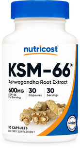 Nutricost KSM-66 Ashwagandha – extrait de racine en capsule, soutien potentiel au stress