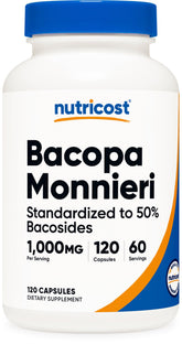 Nutricost Bacopa Monnieri - boîte 1000mg, pratique pour une routine quotidienne et concentration.