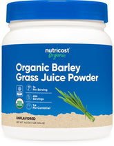 Nutricost Barley Grass Juice Powder dans une bouteille, parfait pour des smoothies nourrissants.