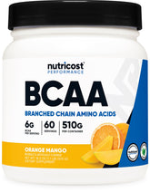 Nutricost BCAA Orange Mango sur flacon avec dosage facile