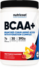 Nutricost BCAA + Hydration Poudre Fruit Punch, soutien musculaire et hydratation pendant l'entraînement.