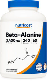 Nutricost Beta-Alanine: bouteille de 240 gélules, portions pratiques pour l'entraînement.