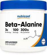 Nutricost bêta-alanine – poudre dans le flacon ouvert, utilisation pratique en entraînement.