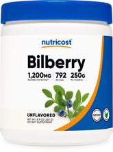 Nutricost Bilberry poudre bouteille: flacon pratique pour doser au quotidien.