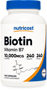Nutricost Biotine capsules 240 dans une bouteille pratique pour l'utilisation quotidienne