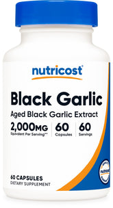 Nutricost ail noir 2000mg - bouteille de 60 gélules pour usage quotidien.
