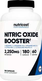 Nutricost boosteur oxyd-nitrique, bouteille de 180 gélules, soutien potentiel à l’énergie.