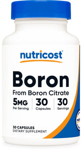 Nutricost Boron 5 mg — bouteille: format pratique pour 30 portions quotidiennes.
