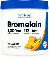 Nutricost Bromélaïne Poudre : flacon fermé prêt à l'emploi et dosage pratique.