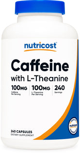 Nutricost Caféine avec L-Theanine — Bouteille: énergie durable et concentration.
