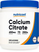 Nutricost Calcium Citrate poudre sans goût prête à être mélangée dans une boisson.