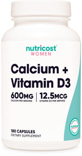 Nutricost Calcium D3 pour femmes, bouteille de gélules, soutien potentiel des os.