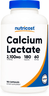 Nutricost Calcium Lactate — bouteille, format pratique pour un apport régulier.