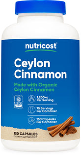 Nutricost Cannelle Bio Ceylon – bouteille de 150 capsules pour l’usage quotidien.