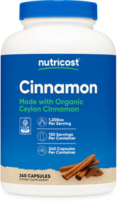 Nutricost Cannelle: capsules 1200 mg par portion pour l'équilibre quotidien.