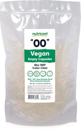 Nutricost capsules vides vegan taille 00 500: idéale pour créer des mélanges personnalisés.