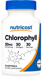 Nutricost Chlorophylle : bouteille de 50 mg pour une routine quotidienne simple.
