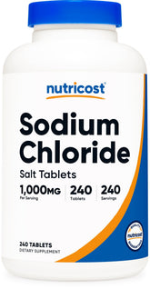 Nutricost chlorure de sodium, bouteille de 240 tablettes, pratique pour l'apport quotidien.