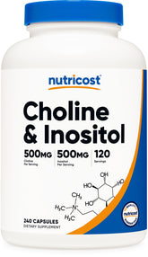 Nutricost Choline et Inositol – bouteille de 240 capsules pour un usage quotidien pratique