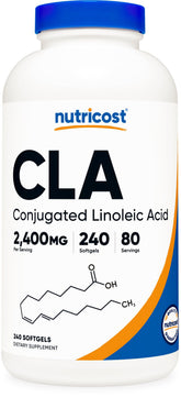 Nutricost CLA 800 mg, flacon de gélules pour une prise quotidienne pratique.