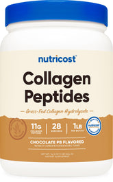 Nutricost Collagen: poudre chocolat-beurre d'arachide, goût gourmand pour l'apport quotidien.