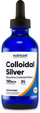 Nutricost Colloidal Silver 4oz dans bouteille cobalt pour meilleure stabilité et protection UV