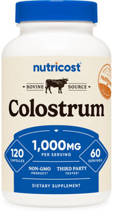 Nutricost Colostrum 1000mg – bouteille complète, idéale pour une routine quotidienne simple.