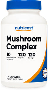 Nutricost Complexe Champignons – bouteille montrant les gélules, soutien potentiel à la vitalité quotidienne