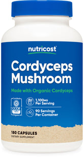 Nutricost Cordyceps – bouteille de capsules pour énergie naturelle au quotidien.