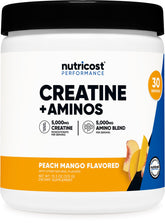 Nutricost Créatine + Aminos – bouteille pêche mangue, goût rafraîchissant pour boire quotidiennement