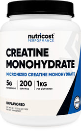 Nutricost Créatine Monohydrate Micronisée, poudre fine prête à se mélanger.