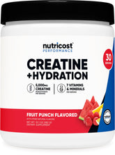 Nutricost Créatine Monohydrate, bouteille saveur fruits agrume, présentation pratique pour l'entraînement.