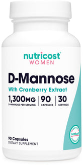 Nutricost D-Mannose avec extrait de canneberge — bouteille prête à l'emploi et pratique.
