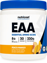 Nutricost EAA Poudre Pêche Mangue emballage pratique pour l'entraînement