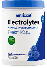Nutricost Électrolyte Complex – poudre Framboise Bleue, hydratation rapide après l’effort.