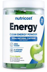 Nutricost Energy Complex Stickpack pomme verte, flacon prêt à l’emploi et énergie pratique.