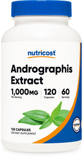 Nutricost Extrait d'Andrographis - Bouteille visible, intégration facile dans la routine bien-être.