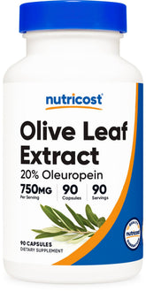 Nutricost Extrait Feuille Olivier - bouteille de 750 mg, routine quotidienne possible.