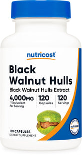 Nutricost Extrait d'écorce de noix noire, bouteille de 120 capsules, soutien potentiel au quotidien.