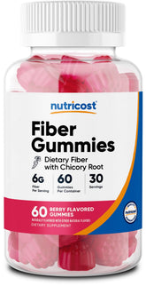 Nutricost Fibres Gummies, arôme framboise, bouteille 60 gommes, pratique pour l'apport quotidien.