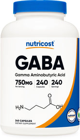 Nutricost GABA 750 mg – bouteille de gélules pour une routine quotidienne potentielle