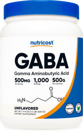 Nutricost GABA en poudre 500 g – bouteille prête à une routine relaxante.